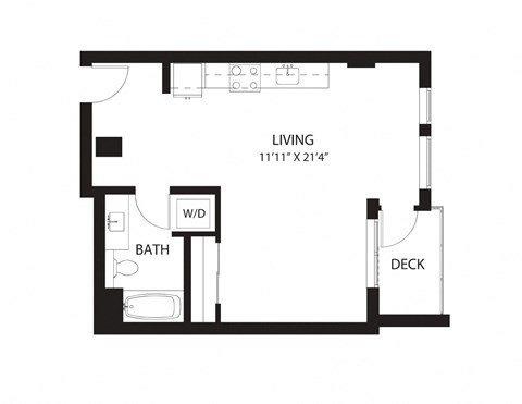 Floor plan for studio, 1 bath, 597 sqft